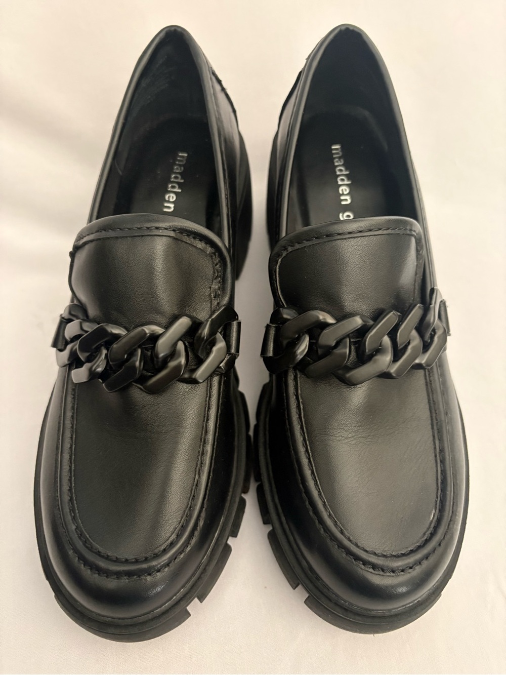 Madden Girl Black Chunky Chain Slip-On Loafers